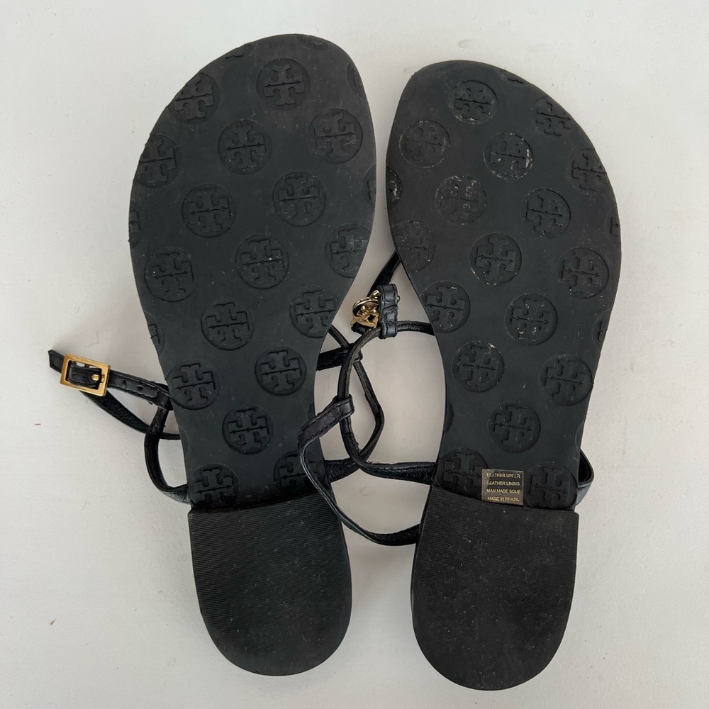 Tory Burch Emmy T-Strap Leather Sandals in Black with Gold Logo, size 6M - Picture 5 of 9
